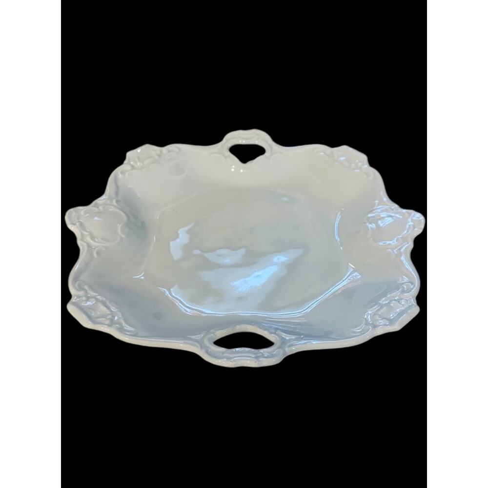Kaiser Alka Kunst Vintage White Square Porcelain  Handled Bon Bon Tray Dish